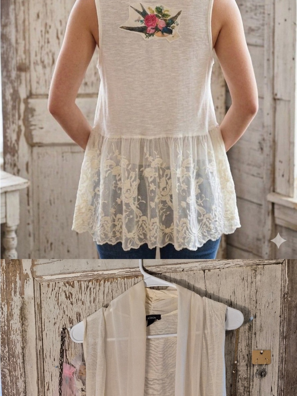 Light Cream Lace-Trim Peplum Camisole - Brand:
